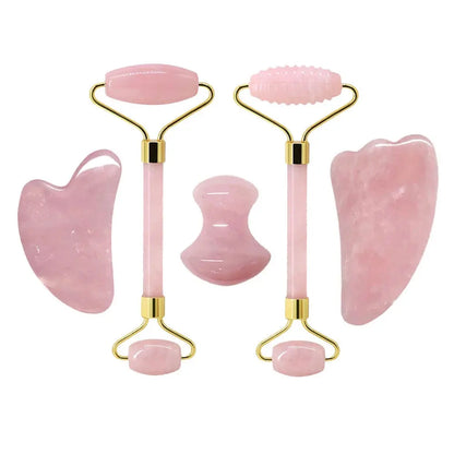 Rose Quartz Face Jade Roller Massagers Guasha Set Gua Sha Tools Natural Stone Gouache Scraper for Facial Massage Beauty Tool