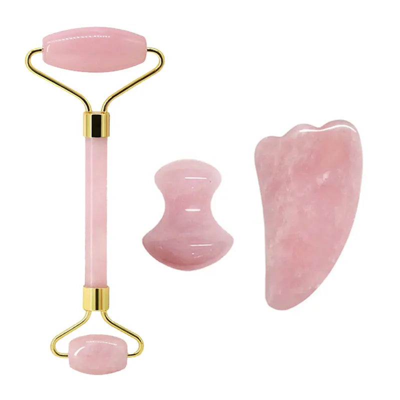Rose Quartz Face Jade Roller Massagers Guasha Set Gua Sha Tools Natural Stone Gouache Scraper for Facial Massage Beauty Tool