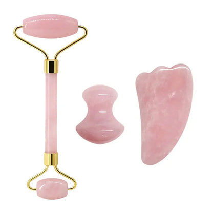 Rose Quartz Face Jade Roller Massagers Guasha Set Gua Sha Tools Natural Stone Gouache Scraper for Facial Massage Beauty Tool
