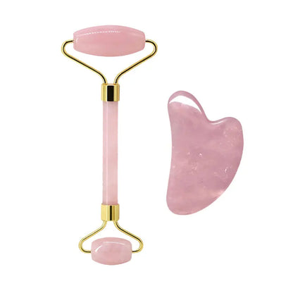 Rose Quartz Face Jade Roller Massagers Guasha Set Gua Sha Tools Natural Stone Gouache Scraper for Facial Massage Beauty Tool